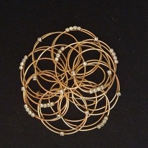 Gold Tone Brooch w/ Clear Rhinestones